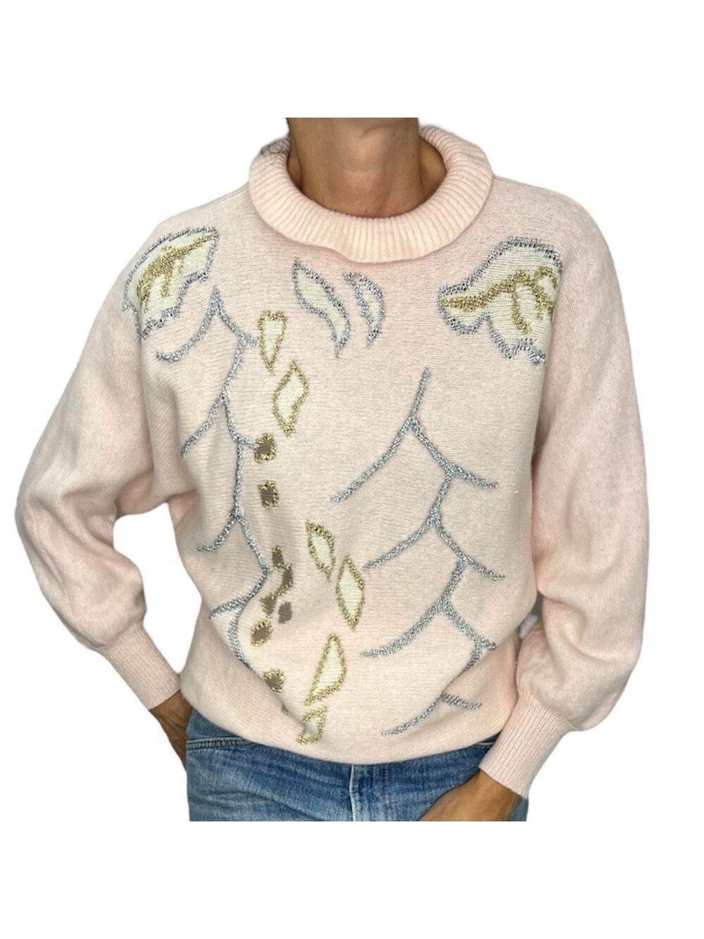 Vintage L'Ultima pale pink fuzzy Angora bat wing dolman sleeve sweater - Picture 3 of 12